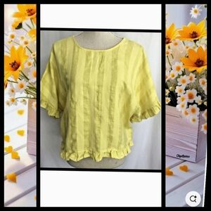 Zara Oversized Linen Summertime Blouse Ruffle Striped Cropped Boxy Size Small